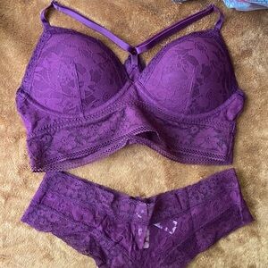 Victoria’s secret lace bralette and panty set plum size M
